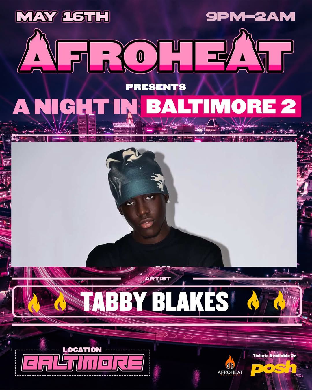 A Night in Baltimore 2 Afroheat flyer featuring Tabby Blakes